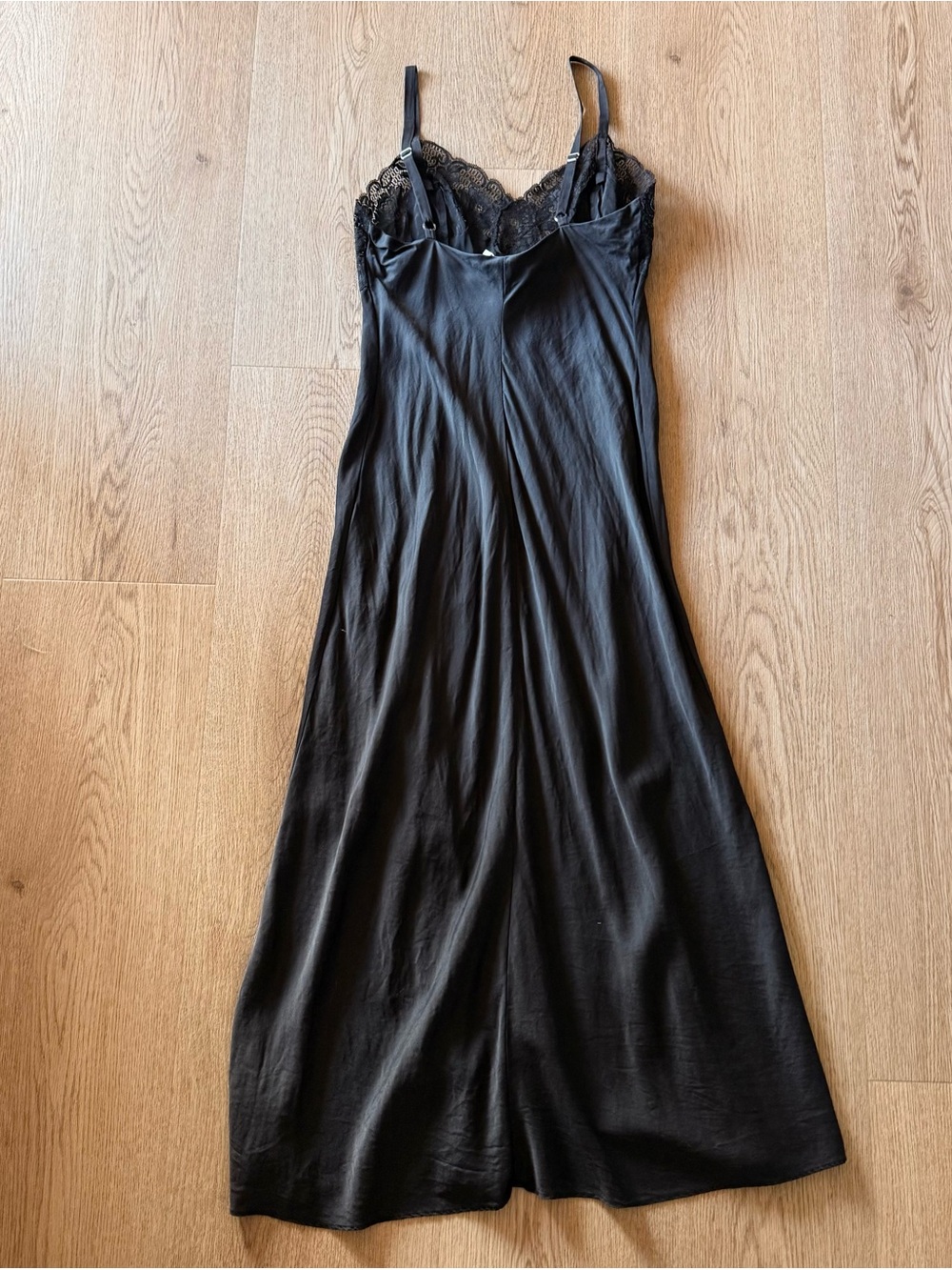 Vintage Victoria's Secret black maxi silk dress with lace trim and slit - Picture 6 of 8